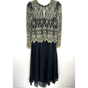 Vintage Cachet by Bari Protas Women Long Sleeve Dress Size 11/12 Lace Mesh Sheer